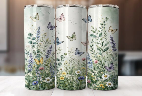 Download Wildflower Butterfly Tumbler Wrap PNG - Wrap Collection