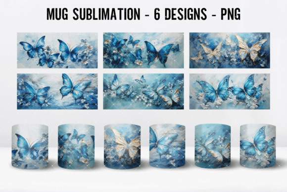 Download Butterfly Blue Coffee Mug Wrap Designs - Wrap Collection