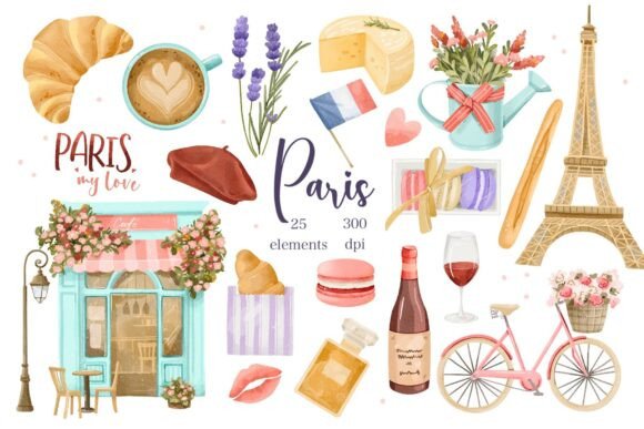 Download Watercolor Paris Love Clipart Set - Love clipart Collection