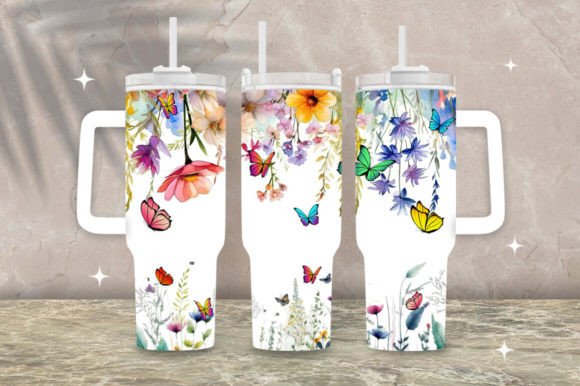 Download 40oz Floral Butterfly Tumbler Wrap Png - Wrap Collection
