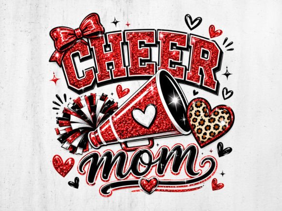 Download Glitter Red Cheer Mom PNG Digital File - Premium Bundle