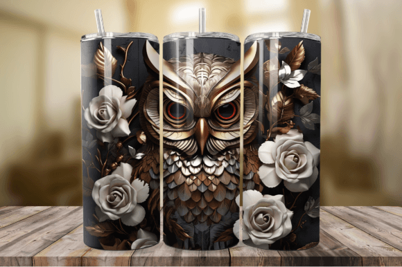 Download 3D Bronze Metal Owl 20 Oz Tumbler Wrap - Wrap Collection