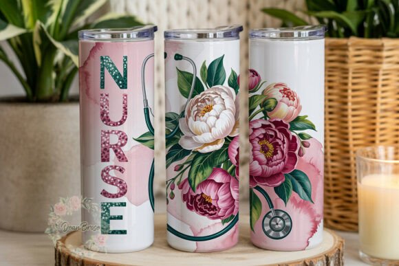 Download Floral Peony Nurse 20oz Tumbler Wrap - Wrap Collection