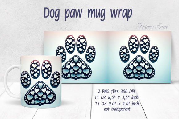Download Dog Paw Heart Pattern Mug Wrap Designs - Wrap Collection