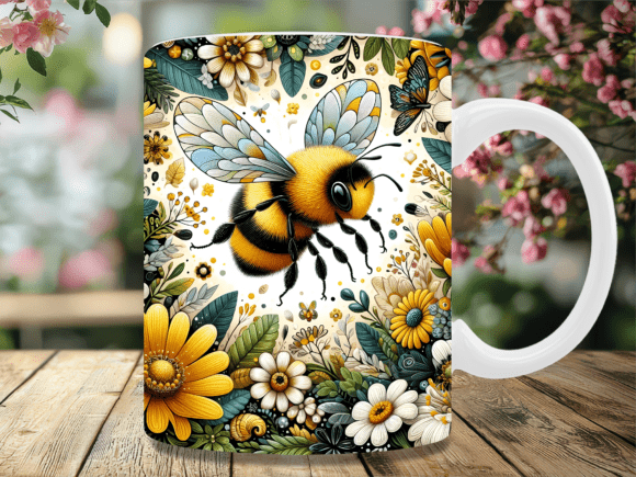 Download Vintage Bumble Bee Wildflower Mug Wrap - Wrap Collection