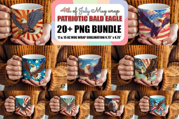 Download 4th of July Bald Eagle Mug Wrap Bundle - Wrap Collection