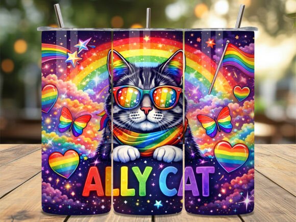 Download Rainbow Ally Cat Pride Tumbler Wrap - Wrap Collection
