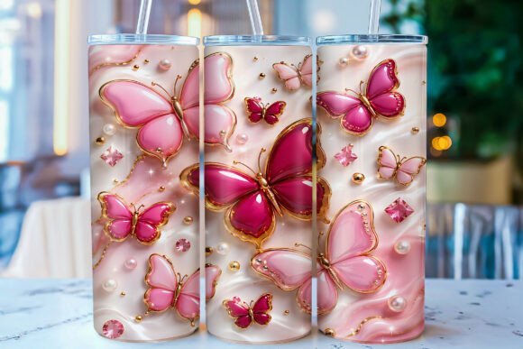 Download 3D Inflated Pink Butterfly Tumbler Wrap - Wrap Collection