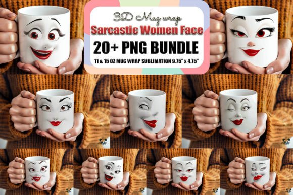 Download Sarcastic Women Face 3D Mug Wrap Bundle - Wrap Collection