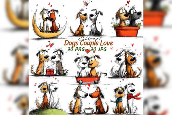 Download Whimsical Dog Couple Love Clipart Set - Love clipart Collection