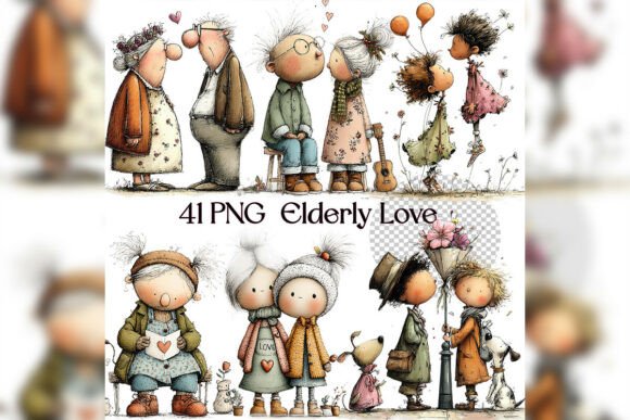 Download Whimsical Elderly Love Clipart Set - Love clipart Collection