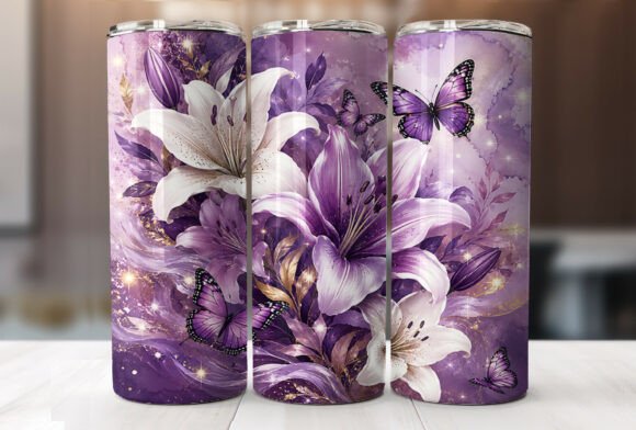 Download Purple Floral Butterfly Tumbler Wrap PNG - Wrap Collection