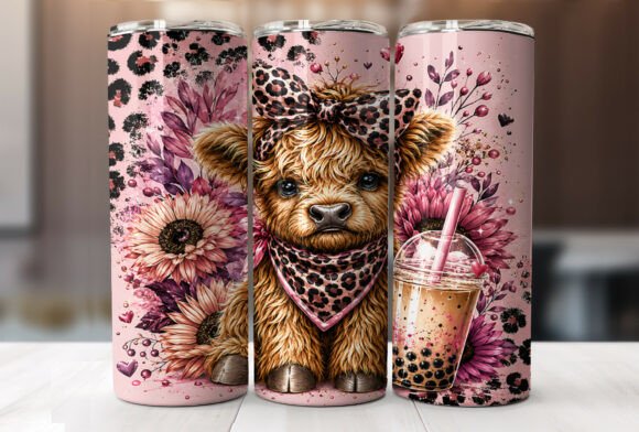 Download Leopard Bow Highland Cow Tumbler Wraps - Wrap Collection
