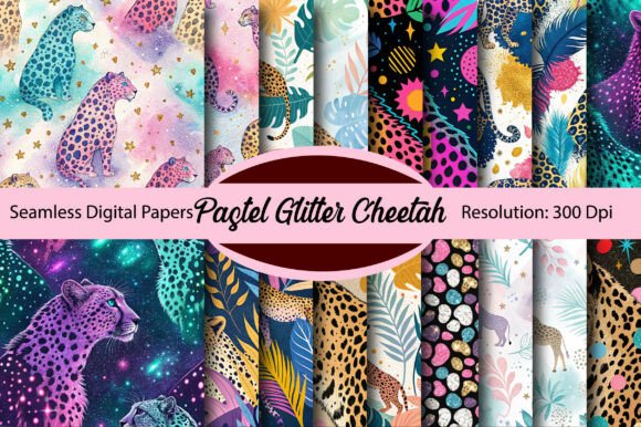 Download Pastel Glitter Cheetah Digital Paper - Cheetah Collection